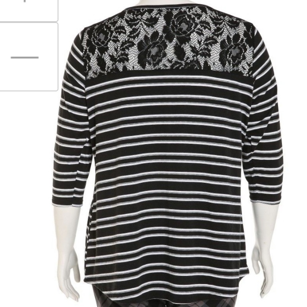 Lace back 3/4 sleeve scoop neck striped top shirt